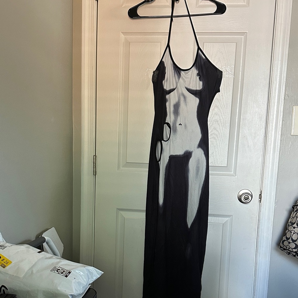 Stylish Sheer Black and White Dress